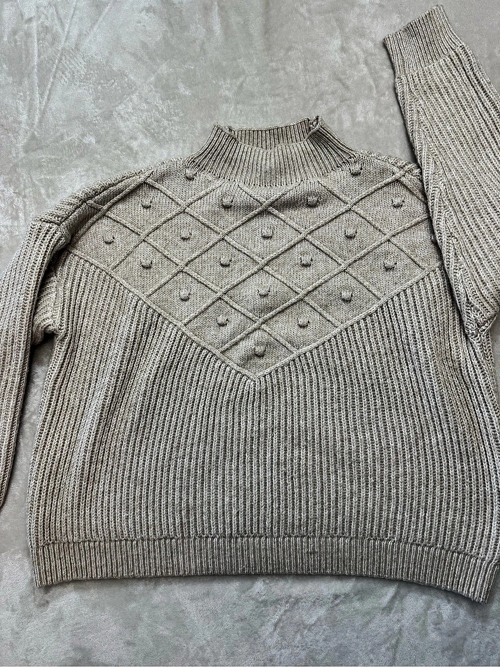 Calvin Klein Textured Diamond Bobble Mock Neck Sweater Women'Small